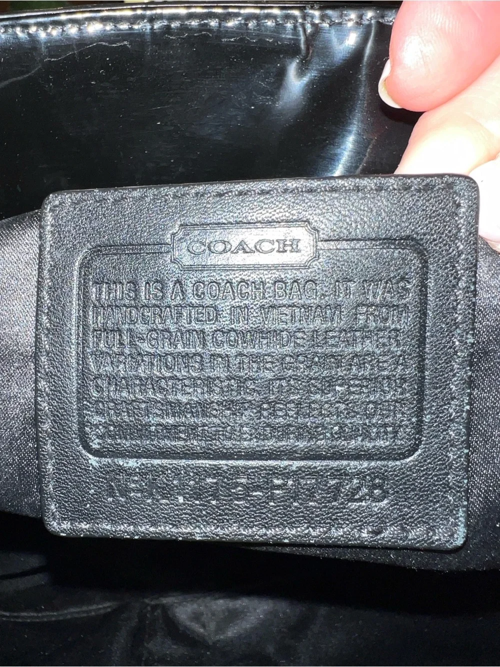 Coach Black Patent Embossed Signature Tote | Glossy Shoulder Bag Silver Hardware